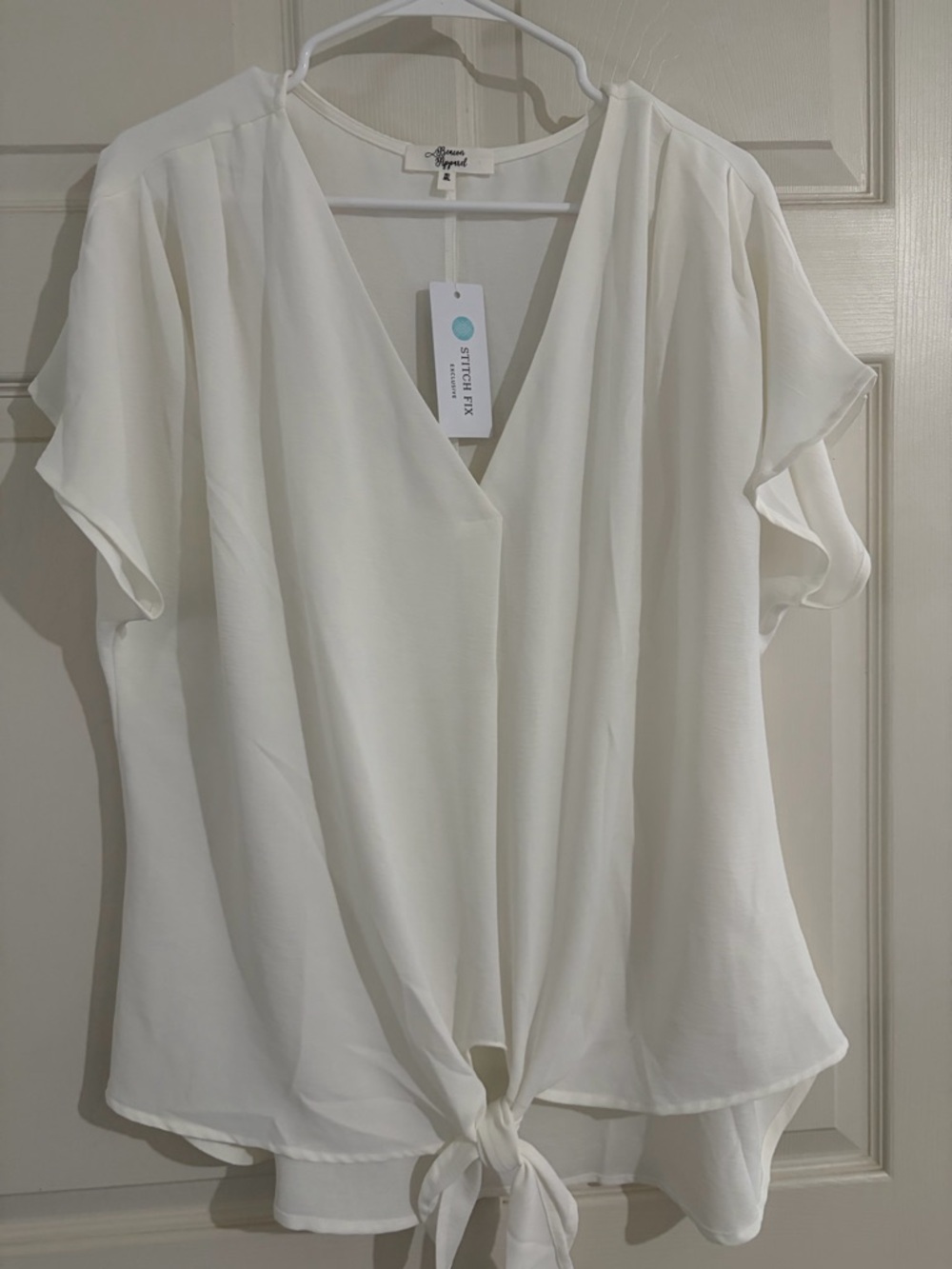 Beacon Apparel Stitch Fix White Wrap Tie Front Blouse XL NWT